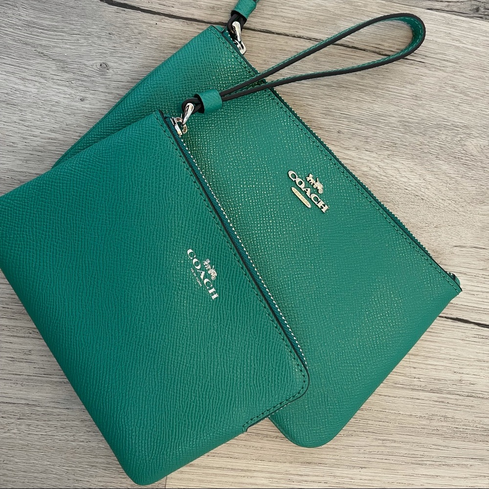 Coach Green set of wallet/pouches wristlets